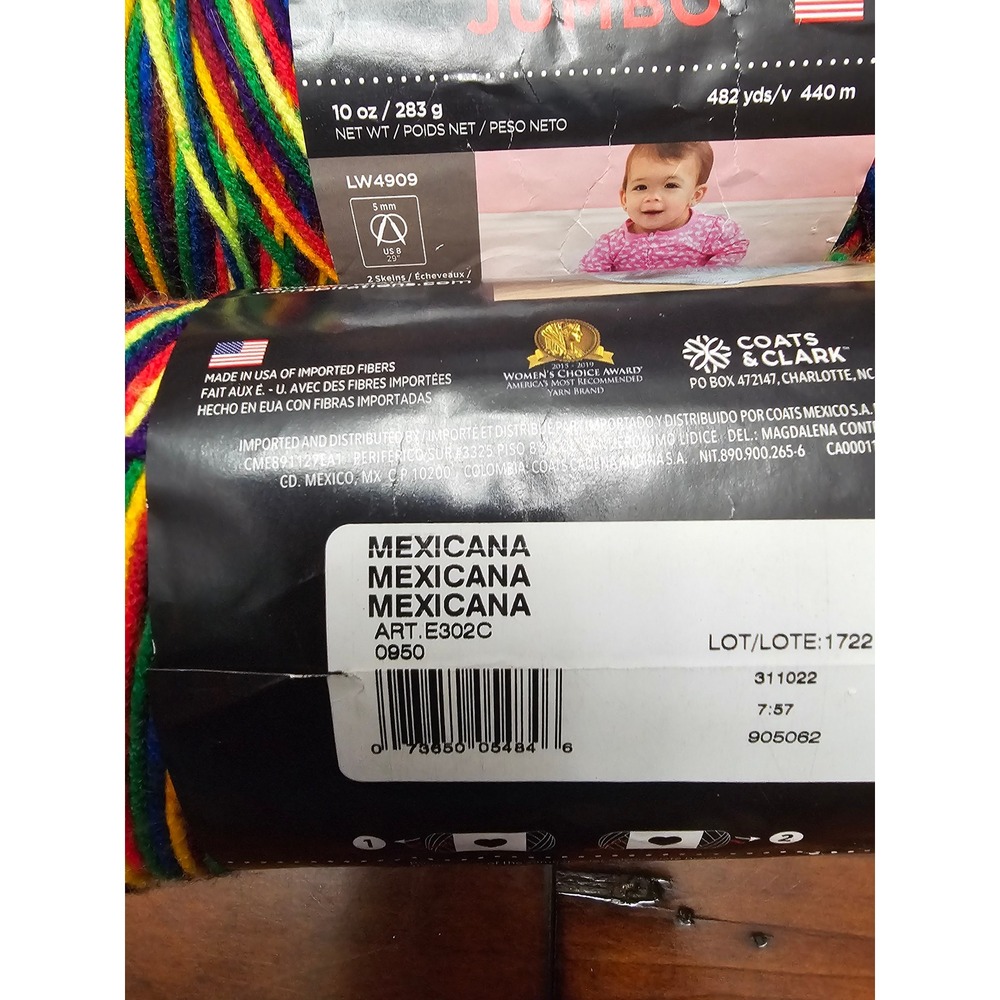 Red Heart Super Saver Jumbo Yarn Mexicana Rainbow 5 Skeins 10oz each - Picture 6 of 6